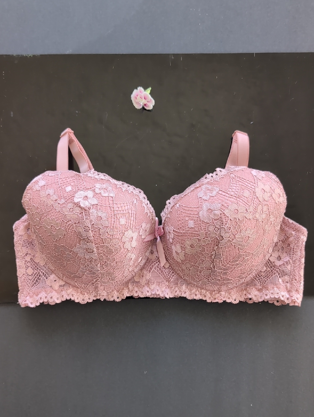 Pink lover Pink Lace Balconette Bra with Floral Embroidery Size 34C